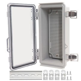 LuSumtly IP67 Waterproof Junction Box, ABS Plastic Electrical Enclosure with Stainless Steel Latch, Hinged Cover Electric Box with Mounting Plate, Wall Brackets & Cable Glands, Clear 7.9"x3.9"x2.8"