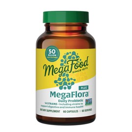 MegaFood MegaFlora Probiotic Plus - Probiotics for Women and Men Digestive Health - 50 Billion CFUs & 14 Strains - Immune Support Supplement - Vegetarian - 60 Capsules