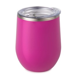 Maars Bev Stainless Steel Stemless Wine Glass Tumbler with Lid, Vacuum Insulated 12 oz Cup | Spill Proof, Travel Friendly, Fun Cocktail Drinkware - Fuchsia