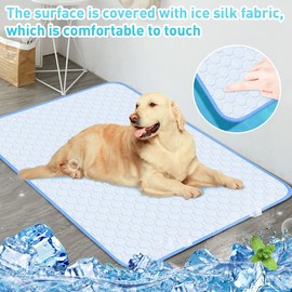 Large Ice Silk Cooling Mat for Dogs, Reusable Washable Pet Cool Pad for Cats and Puppys Leak-Proof Non-Slip Pee Pad for Bed Sofa Crate Cage Nest Car (100x65cm | Blue)