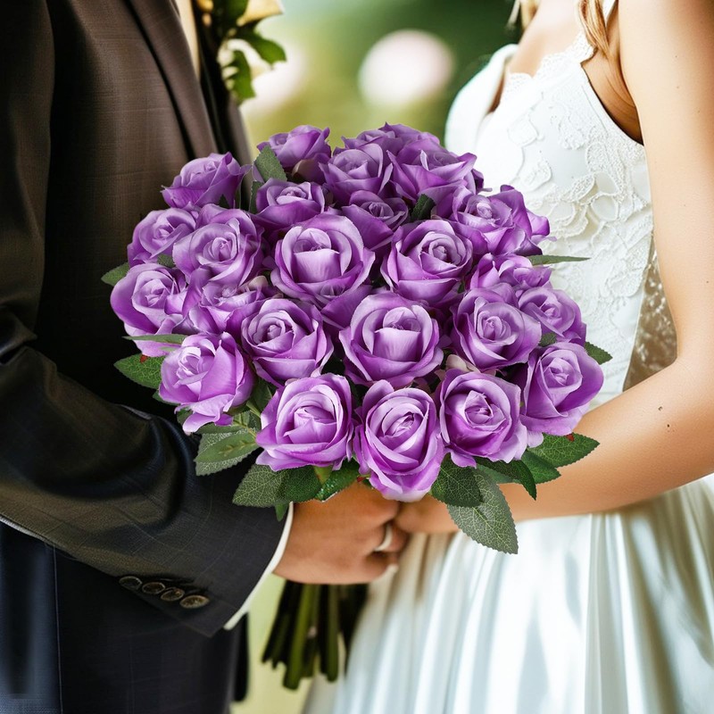 IHFAIO 40 PCS Artificial Flowers Fake Roses with Long Stem