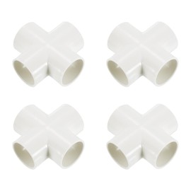 sourcing map 1" PVC Fittings, 4 Pcs 4 Way Elbow Connector Elbow PVC Furniture Fittings Corner Fitting for Water Supplies PVC Furniture DIY Shelf Greenhouse Tent Connection, White
