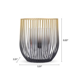 Elements 6.1x6.1x6.89 Inch Gold and Black Wire with Clear Glass Candleholder, for Use with Wax or Flameless Candle