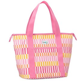 Swig Life Zippi Cooler, Insulated Cooler Bag, Collapsible Soft Tote Bag with Zipper, Large Insulated Tote, Waterproof Beach Coolers for Drinks, BPA Free Food Safe Travel Coolers (Sherbet Stripe)