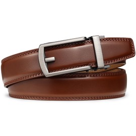Founders & C Mens Ratchet Belt Leather Comfort Click 1 1/4" with Slide Buckle, Casual Dress Belt Adjustable (Laser/Cognac, 36" to 42" Waist Adjustable)