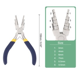 HARFINGTON Bail Making Pliers 6" 6-in-1 Jewelry Pliers 3mm to 9.5mm Loops with Non-Slip PVC Handle for Jewelry Making Beading Looping Shaping, Dark Blue