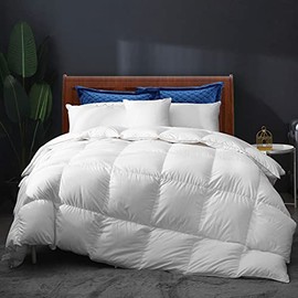 APSMILE Lightweight Goose Feather Down Comforter California King Cooling Bed Comforter Soft Cotton, 750+ Fill Power 41oz Thin Feather Down Duvet for Warm Weather/Hot Sleepers, 104x96, White