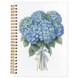 WUCHJ Blue Hydrangea Floral Spiral Notebook, Hydrangea Flower Journals for Writing, Watercolor Floral Journal, Aesthetic Flower Notebooks for Note Taking, 5.5x8.3 Inch