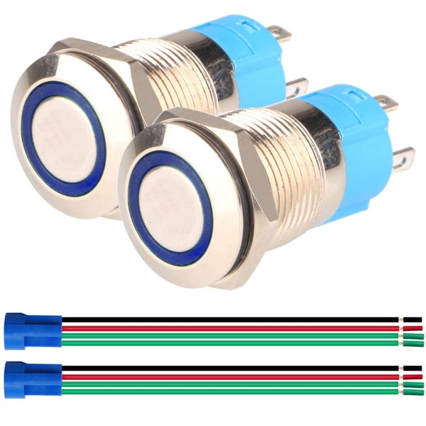 Gebildet 2pcs 12mm 12V-24V3A LED Stainless Steel Momentary Push Button