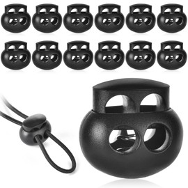 XHTXHT Pack of 12 Cord Locks, Cord Locks 2 Holes, Diameter 6 mm, Black Plastic Cord Clamp, Oval Locks for Cord Jacket, Sportswear, Backpack, Rubber Cord Stopper