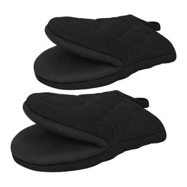 2PCS Black Oven Gloves,oven Mitts,with Heat-resistant and Anti-slip Rubber, High Heat Resistance 500°F, with Storage Rings Suitable for Baking, Grilling and The Kitchen.