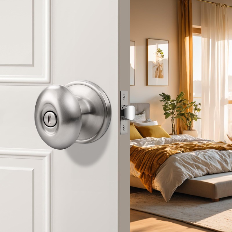 Gobrico 5 Pack Egg Shaped Door Knobs Brushed Nickel Privacy