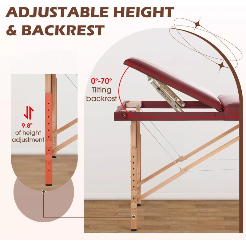 BestMassage Massage Table Massage Bed 3 Fold Portable Massage Table