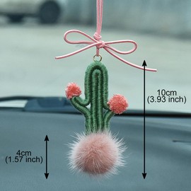 JSCARLIFE Cactus Rearview Mirror Hanger Cute Car Hanging Ornament Interior Aesthetic Boho Plants Charm Car Decor Plant Lovers Gifts (Green)