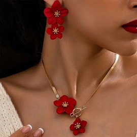 Zinx Floral Jewelry Set for Women Dangling White Flower Earrings and Necklace Elegant Boho Accessories
