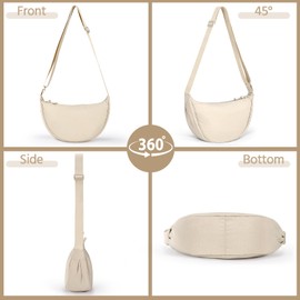 Yuson Girl Women's Half Moon Crossbody Shoulder Bag, Casual Moon Bag, Plain Portable Handbag, Nylon, Halfmoon Crossbody Bag, Shoulder Bag with Adjustable Shoulder Strap, beige
