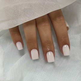 48Pcs White Press on Nails Short Square Fake Nails Glue on Gel Nails Press ons, Acrylic False Nail Stick on for Women, Natural Handmade Thick Extra Short Nail Small Petite