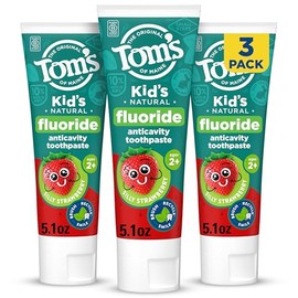 Tom’s of Maine Natural Kids Fluoride Toothpaste, 3 Pack, For Kids Ages 2 and Up, Great Toddler Toothpastes, No Artificial Flavors, Dyes, or Preservati