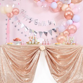 B-COOL Rose Gold Sequin Tablecloth Wedding Table Cloths for Reception Sparkly Tablecloths Dessert Table Cloth Sequin Overlay Square 50x50inch