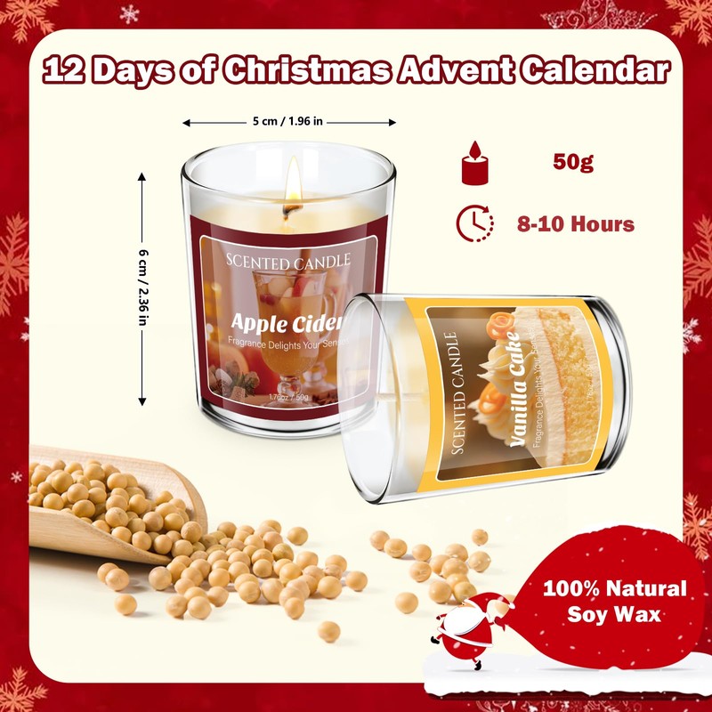 SCENTORINI Scented Candle, 50g*12 Scents with Surprise Holiday Natural Soy