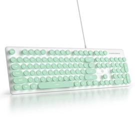 Mosptnspg Wired Quiet Membrane Keyboard,Full Size 104-Keys Retro Punk Typewriter White LED Backlit ，USB Ultra Slim Gaming Keyboard with ABS Round keycaps for Windows/PC/Laptop (Green)