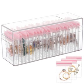 COSYOO Acrylic Jewelry Box with 20 Bags, Clear Jewelry Organizer with Portable PVC Sealing Bags, Anti Oxidizing Transparent Plastic Holder, Travel Jewelry Case for Earrings Rings Necklaces Bracelets