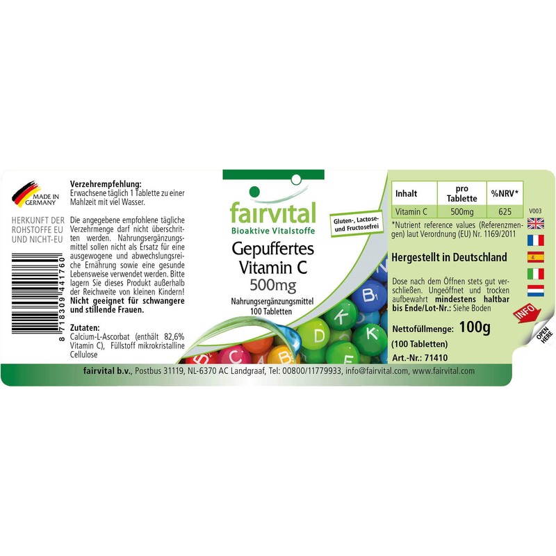 Gepuf Fertes Vitamin C 500 mg Hochdosiert Magenfreundlich, Acid Free,