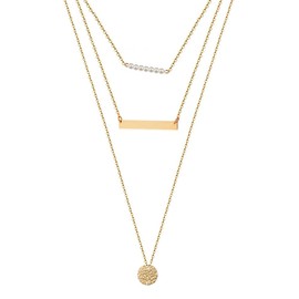 Disc Bar Pendant Necklace Pearl Choker Necklace Layered Gold Necklaces for Women Girls Layering Necklaces Gold Layer Necklace