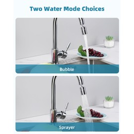 Hibbent Kitchen Sink Faucet Aerator, 2 Mode Flow Kitchen Faucet Attachment, 360-Degree Swivel Big Angle Swivel Faucet Aerator, 2.5GPM High Flow Faucet Extender, Chrome(FM22)