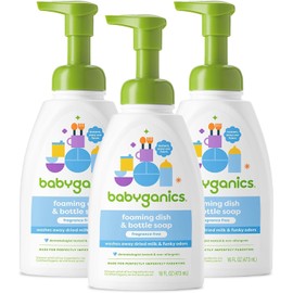 Babyganics Foaming Dish and Bottle Soap, Fragrance Free, 16oz Pump Bottle (Pack of 3)