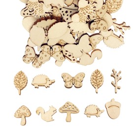 100Pcs Autumn Crafts for Kids,Mini Wooden Mushrooms Squirrel Leaves Acorns Shapes Cartoon Hanging Wooden Embellishments Ornaments Autumn Decorations for DIY Painting Arts Crafts Autumn Home Decor