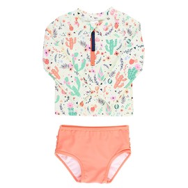 RuffleButts® Girls Desert Blossoms Long Sleeve Zipper Rash Guard Bikini - 8