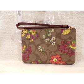 Coach NWT Coach Signature Canvas Corner Zip Wristlet With Floral Flowers Print CR399