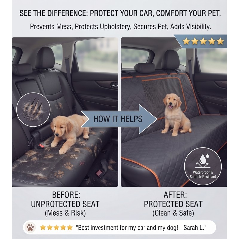 Waterproof Dog Car Seat Cover for Pet Travel – Convertible