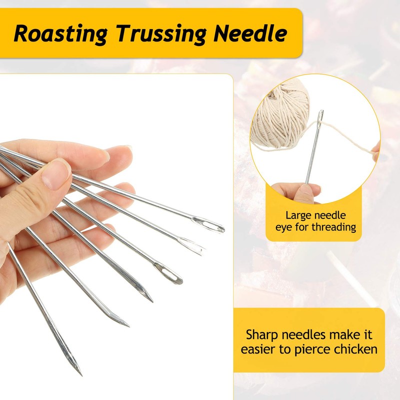 WILLBOND 6-Piece Stainless Steel Curved Poultry Trussing Needles for Securing
