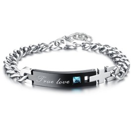 Kim Johanson Stainless Steel Couple Bracelets True Love for Lovers Rose Gold and Black with Cubic Zirconia Stones Including Jewellery Bag, Stainless Steel, Cubic Zirconia