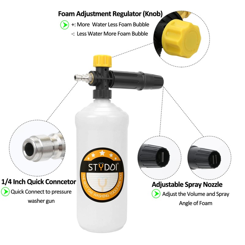 STYDDI Foam Cannon with 1/4" Quick Connector, Adjustable Car Foam
