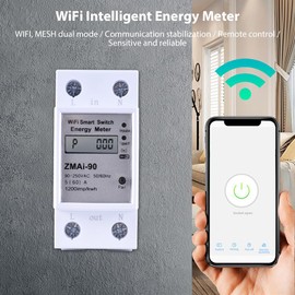 Swokely WiFi Smart Energy Monitor Switch Meter, Single Phase Smart Energy Monitor, Kwh Meter Wattmeter, Smart Circuit Breaker Compatible with Alexa Google Home, Remote Control with Smart Life/TY App