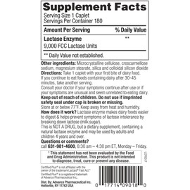 Certified Plus Fast Acting Lactase 360 Caplets Generic Lactase Fast Act 9000 FCC Units per Caplet