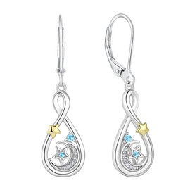PYNZY Infinity Dangle Earrings for Women, Moon and Star Sterling Silver Birthstones Earrings for Jewelry Gifts, Sterling Silver, No Gemstone