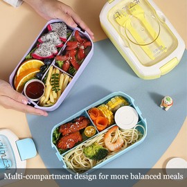 Meider Bento Box Sets, Bento Box for Kids and Adults, Reusable Meal Prep Containers with Fork,Spoon (No Cup, Purple)