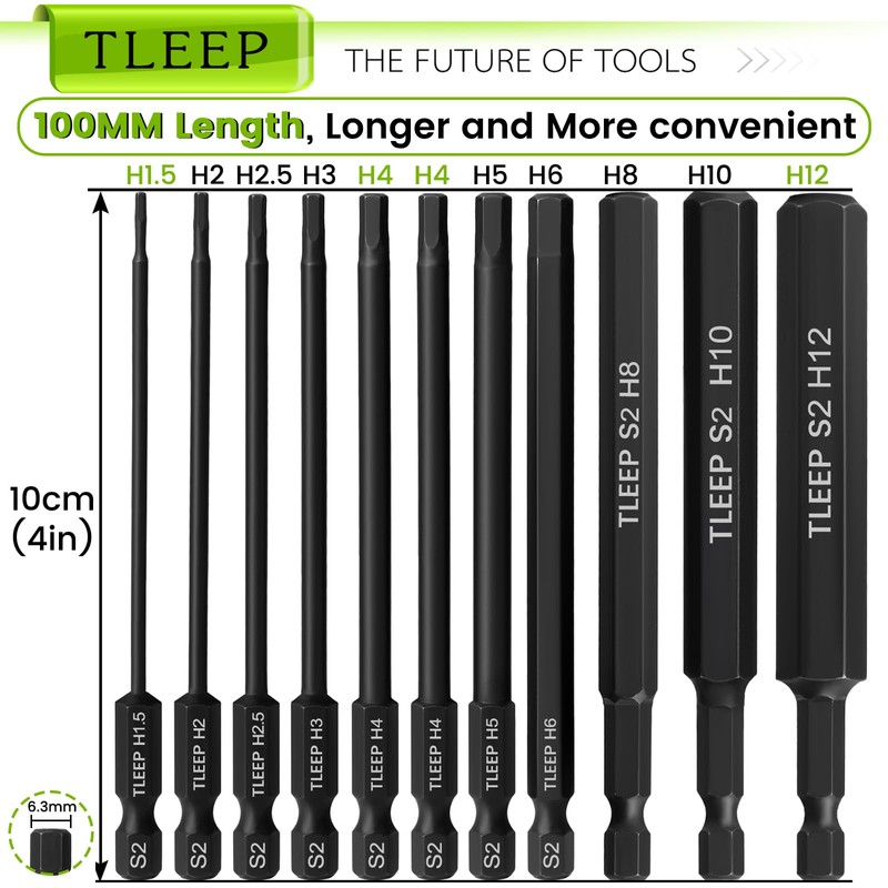 TLEEP 22Pcs Allen Wrench Drill Bit Set 5/16-5/64 1.5MM-12MM, 100MM