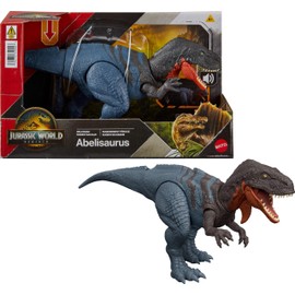Mattel Jurassic World Rebirth Wild Roar Dinosaur Toy, Abelisaurus Posable Figure, Tail-Controlled Chomp Multi-Direction Attack & Sound, Digital Play
