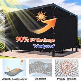 Sunocity 8'X 12' 90% Sun Shade Cloth Outdoor Patio Black Pergola Shades Cover Privacy Screen UV Block Porch Screens Canopy for Patio Outside Outdoor