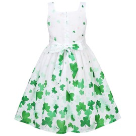 Sunny Fashion Girls' Sleeveless Polka Dot Rose Garden Green Print Dress, Green Four Leaf