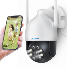 Anakk Outdoor Security Camera for Standalone/Expansion Use with Automatic Tracking, 360° All-Round Surveillance, Wireless Security Camera with Night Color Shooting, Light Emission Deterrence, Indoor