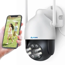 Anakk Outdoor Security Camera for Standalone/Expansion Use with Automatic Tracking, 360° All-Round Surveillance, Wireless Security Camera with Night Color Shooting, Light Emission Deterrence, Indoor