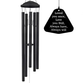 36-Inch Memorial Wind Chimes for Outdoor - Large Deep Tone Chime with 5 Black Tubes, Unique Garden Decor Windchimes