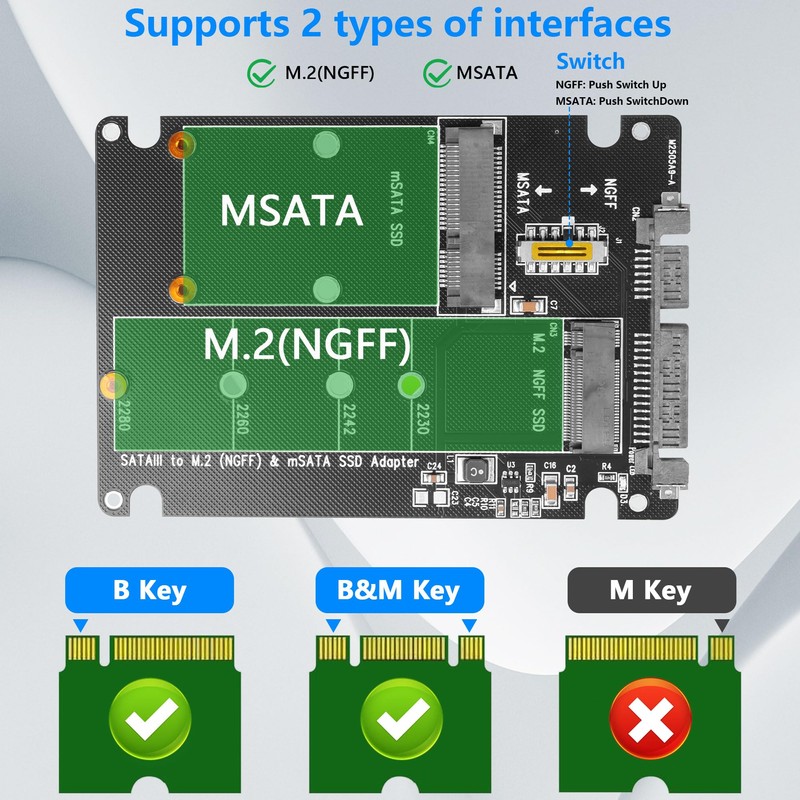 CERRXIAN M.2 NGFF SSD & MSATA SSD to 2.5"" SATA