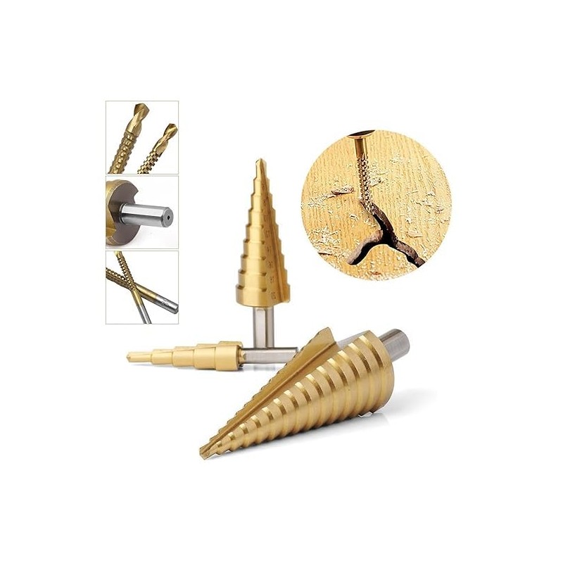 3 Pcs HSS Steel Step Cone Drill Titanium Bits Set
